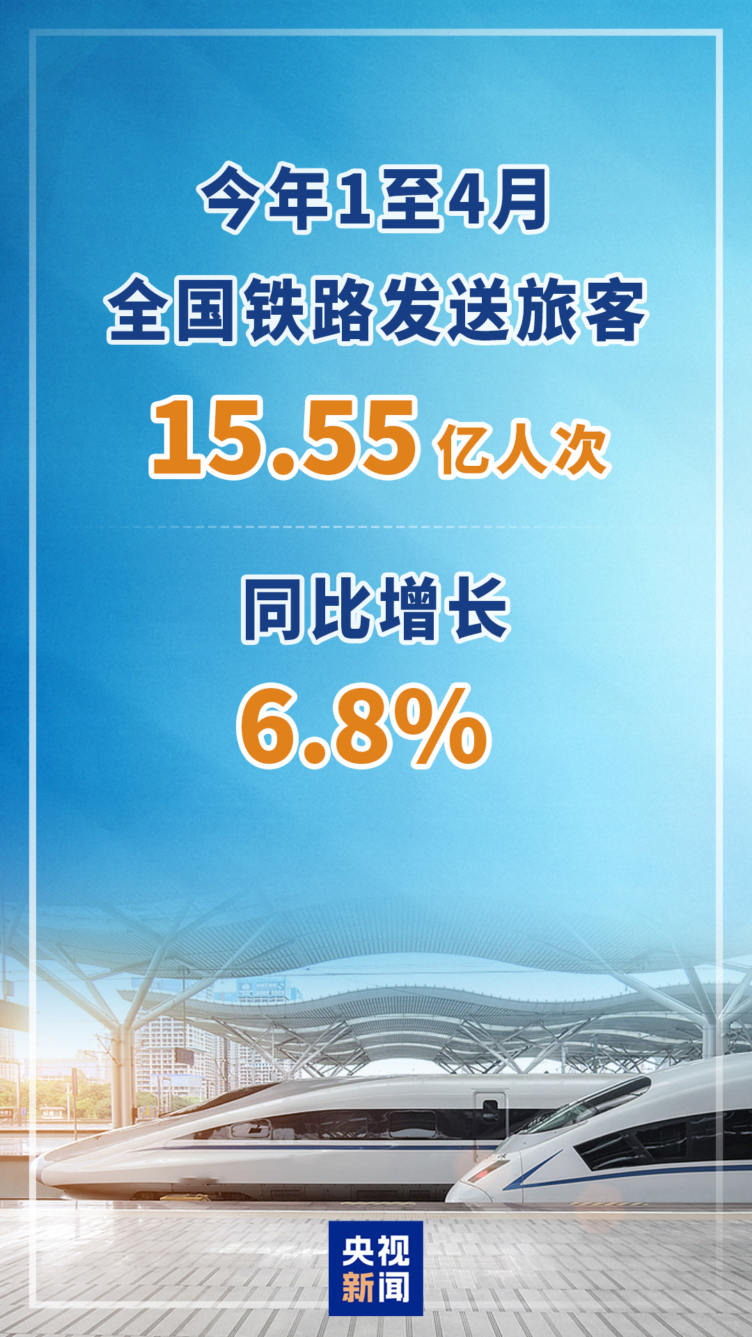 视频丨今年1至4月全国铁路发送旅客15.55亿人次 同比增长6.8%