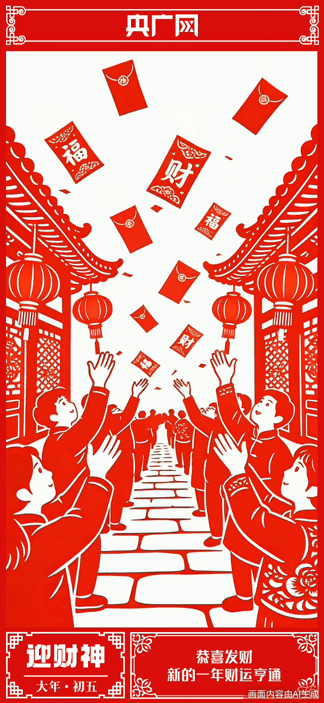 大年初五，迎财神，福禄寿喜财临门！