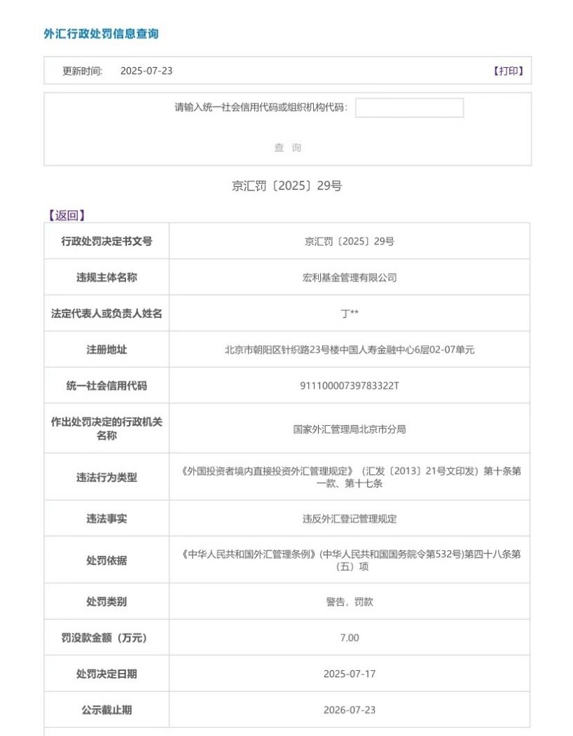 什么情况？因违反外汇登记管理规定，宏利基金领7万元罚单| 每日经济新闻