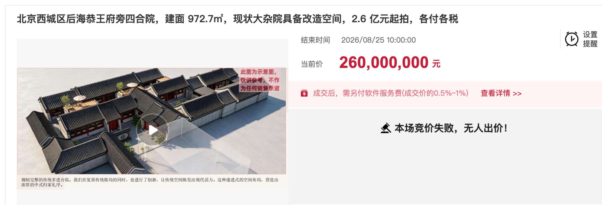 北京2.6亿元四合院流拍：年租金仅约1.1万元，35户租户腾退、搬迁补偿等工作和费用需由买家承担 (http://www.kingbaby.com.cn/) wap 第1张