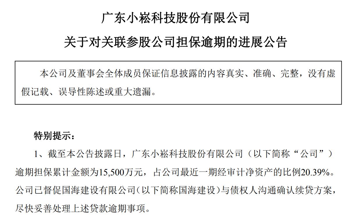 小崧股份再遭参股公司债务问题波及:担保逾期后,1642万元财务资助也逾期 wap 第3张-婴之杰 小崧股份再遭参股公司债务问题波及:担保逾期后,1642万元财务资助也逾期 (http://www.kingbaby.com.cn/) wap 第3张