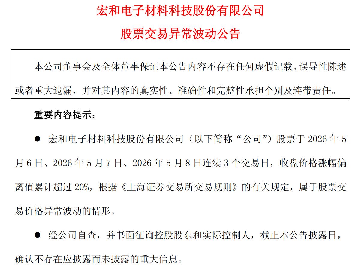 股价近一年上涨1286%！“PCB牛股”宏和科技提示微型流通盘炒作风险 (http://www.999law.cn/) caij 第1张