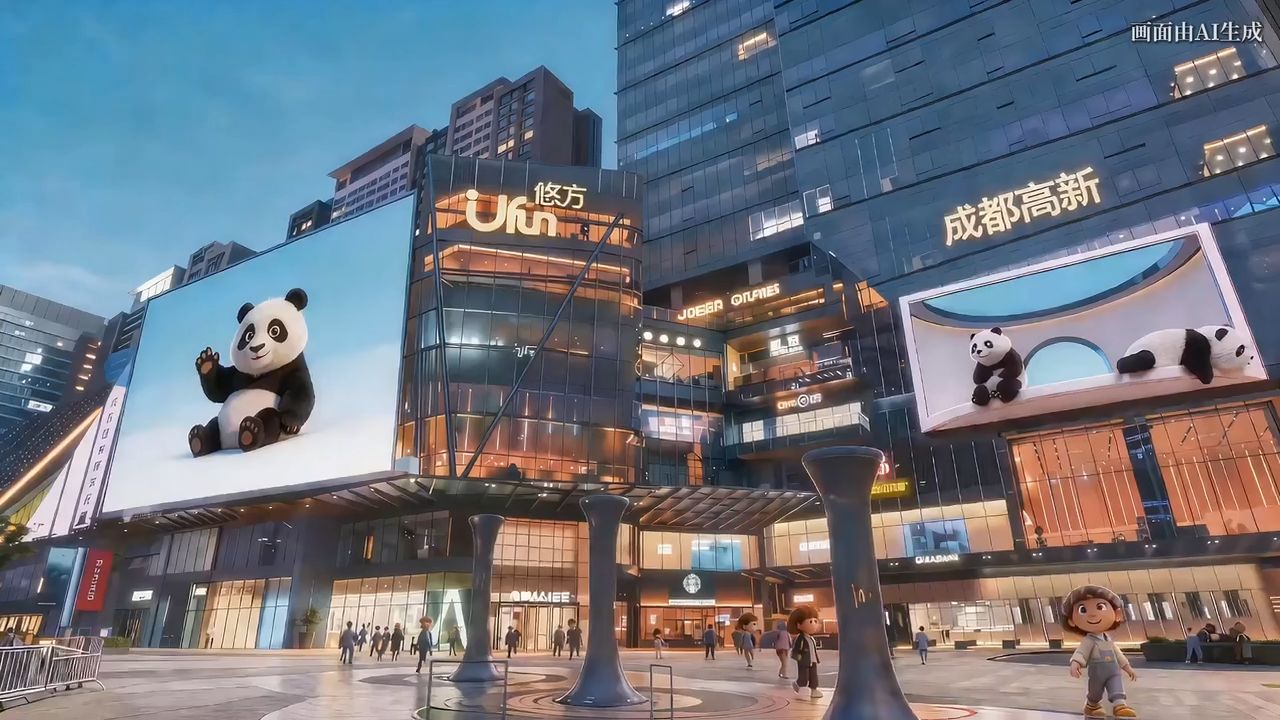 成都高新裸眼3D大熊猫“新新”带你漫游高新！